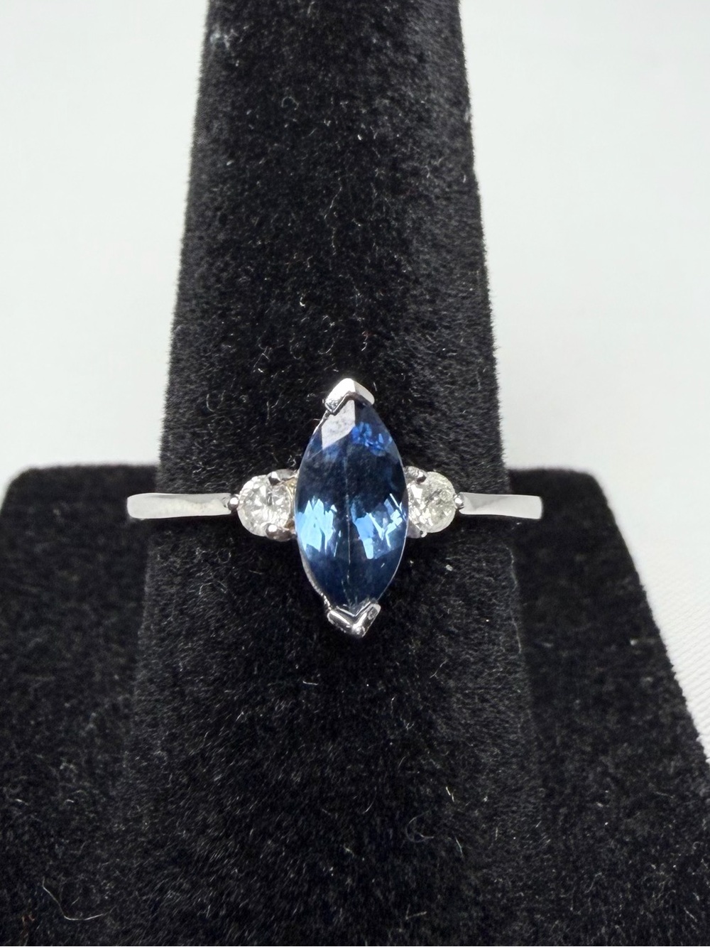 Natural Tanzanite Ring 0.85ct Marquise Diamond Sterling Silver Size 6.5 Sizable